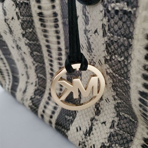 Michael Michael Kors SELMA Black/White Snake Print Leather Tote Bucket Handbag - Picture 6 of 15